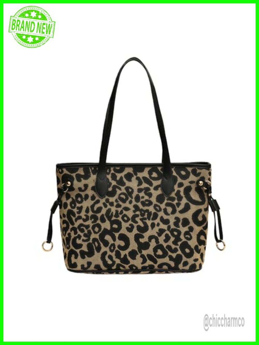 Leopard Print Tote Bag Faux Leather Canvas Shoulder Purse with Zipper